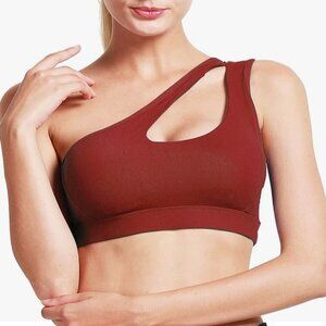 RUNNING GIRL I Dark Red One Shoulder Sports Workout Left Strap Yoga Bra, M